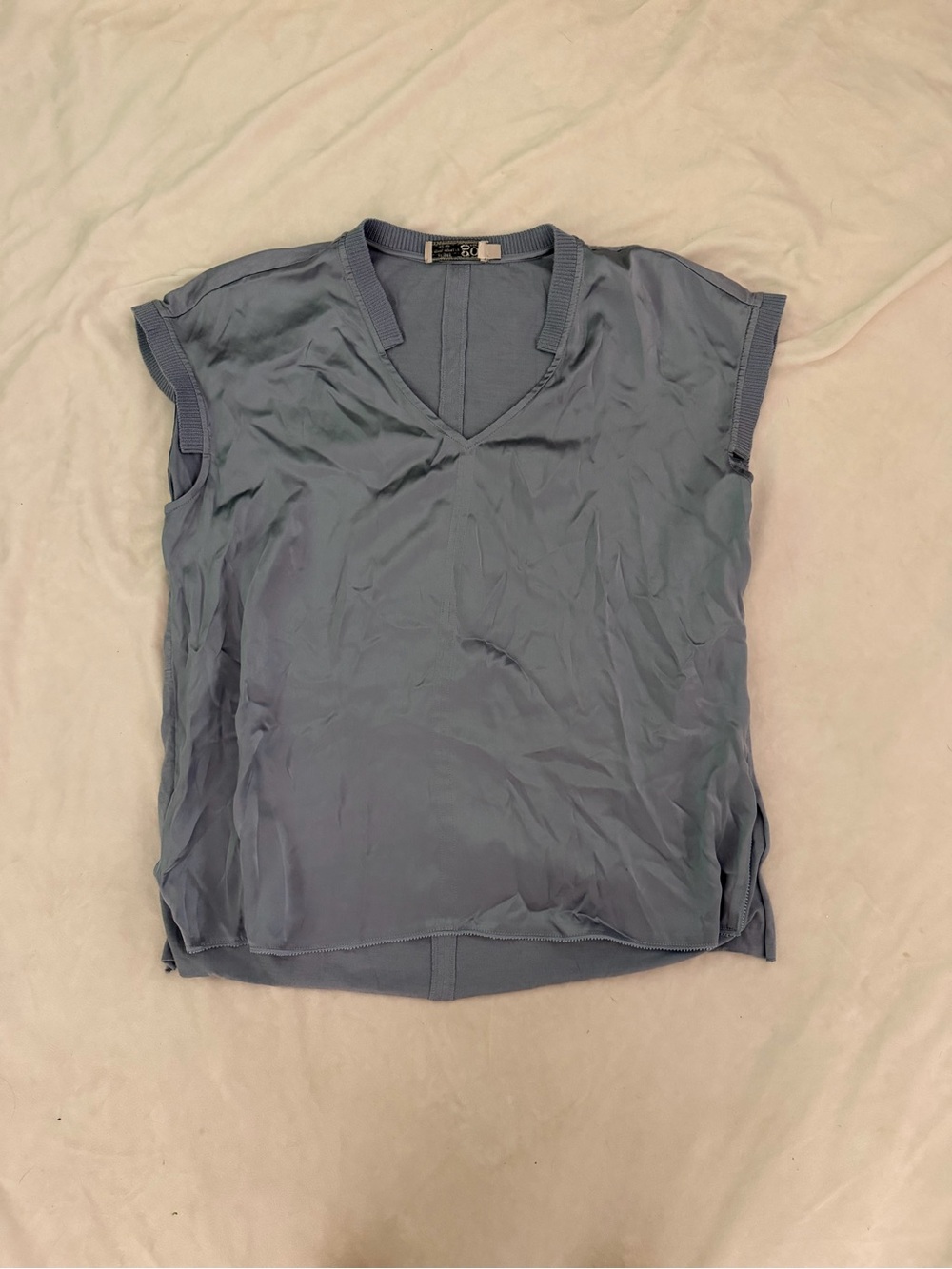 Go silk Light Blue V-Neck Cap Sleeve Women’s Top